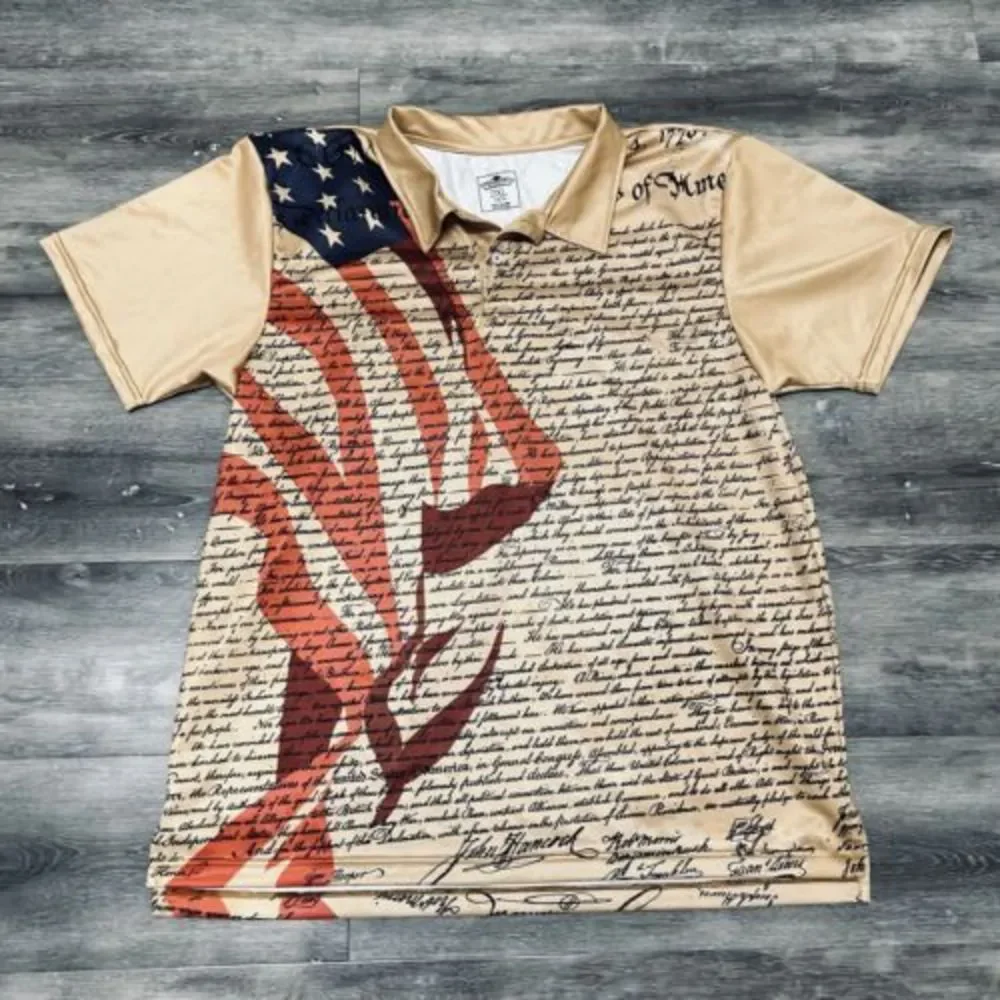 Declaration Of Independence All Over Print Polo Shirt Sz XL Medals Of America - Picture 1 of 9